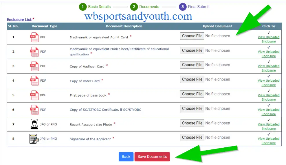 Upload Documents Section
